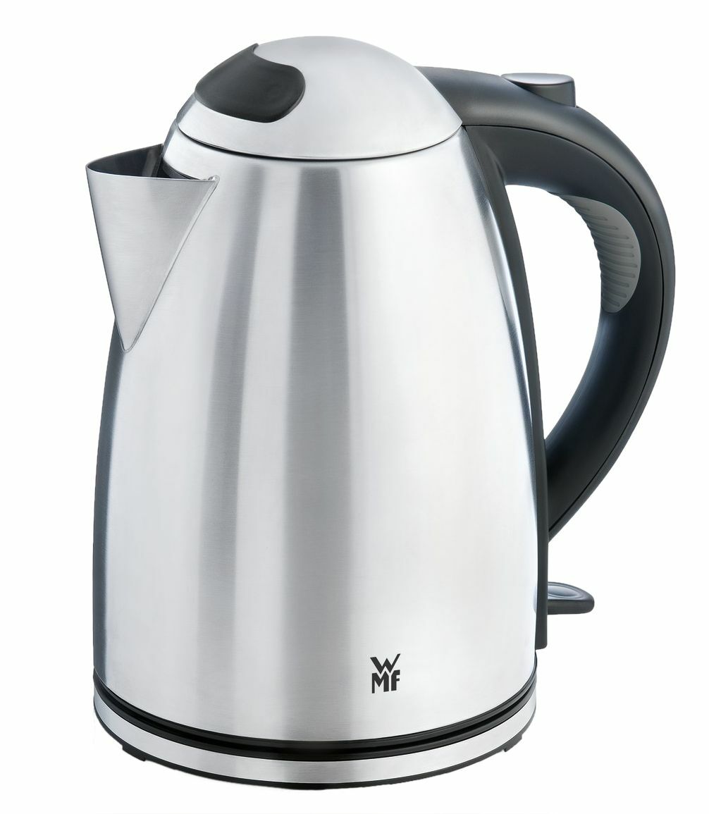 Silberner Wasserkocher 1,7l Stelio von WMF, seitliche Perspektive