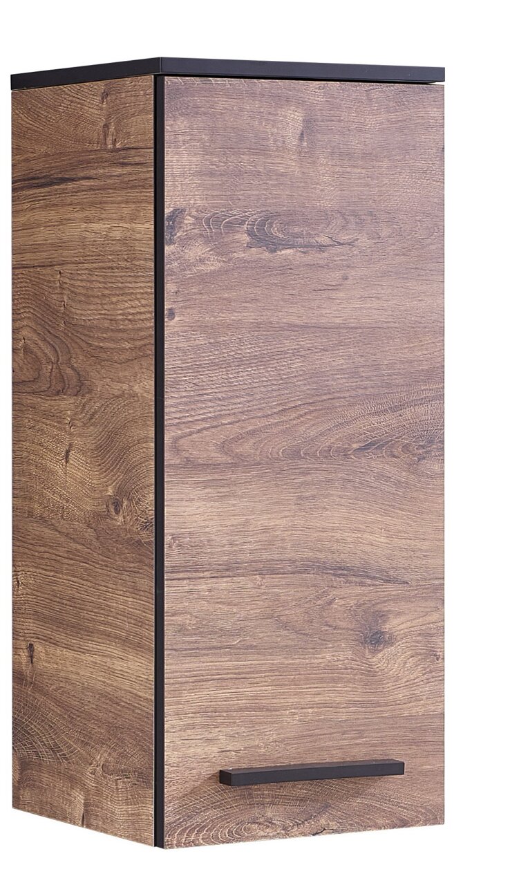 Moderner Wandschrank aus Holz mit natürlicher Maserung, seitliche Perspektive