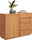 Linea Natura Kommode LINEA Holzkommode mit drei Schubladen und einer Tür, dekoriert mit einer Pflanze und Büchern, seitliche Perspektive