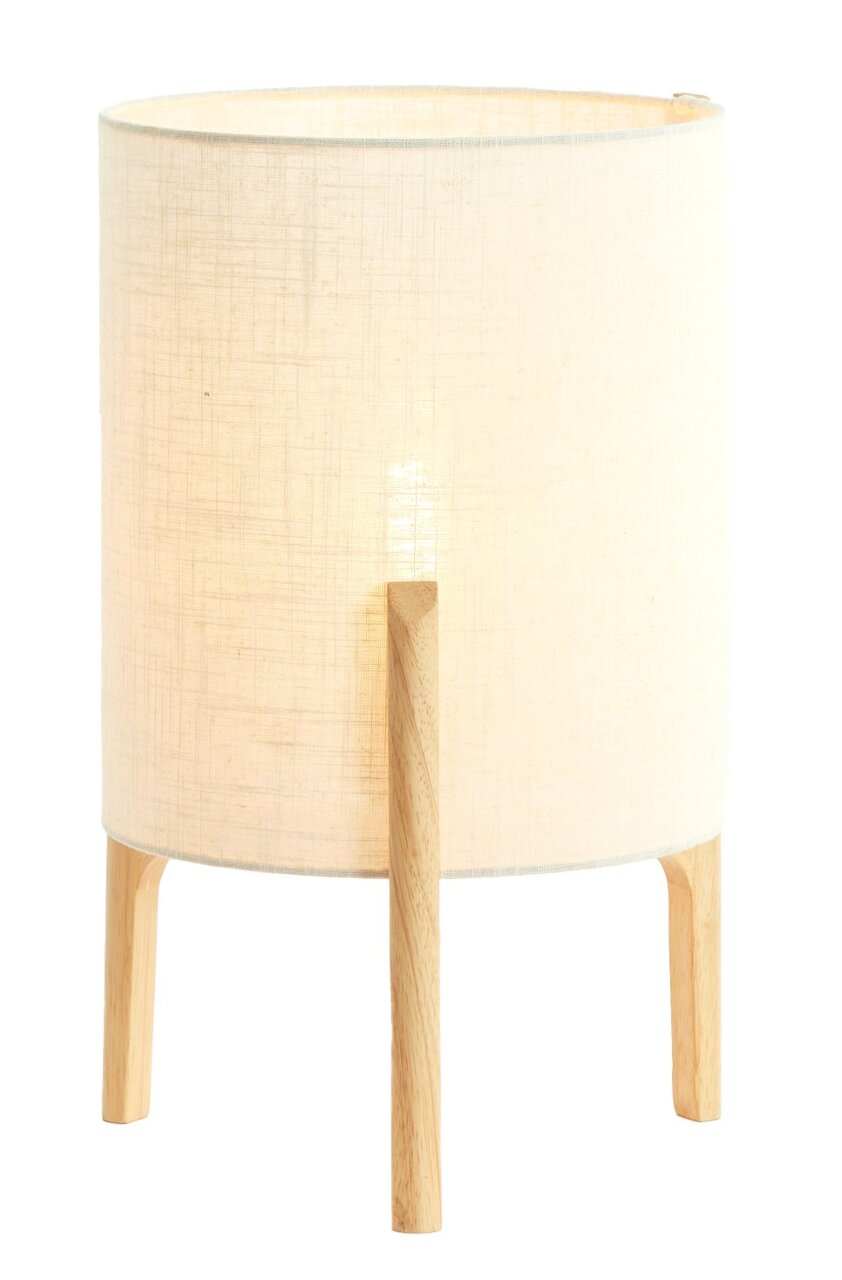 Light&Living Tafellamp LITTO Moderne tafellamp met een ronde, lichte stoffen kap en houten poten, zijaanzicht