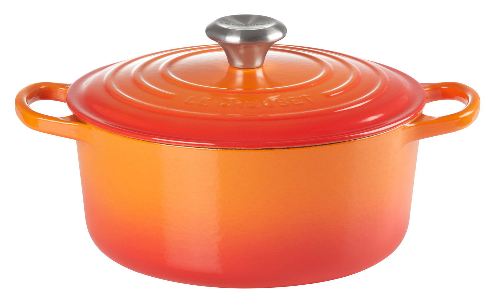 Runder Bräter 24 cm in Ofenrot, seitliche Perspektive