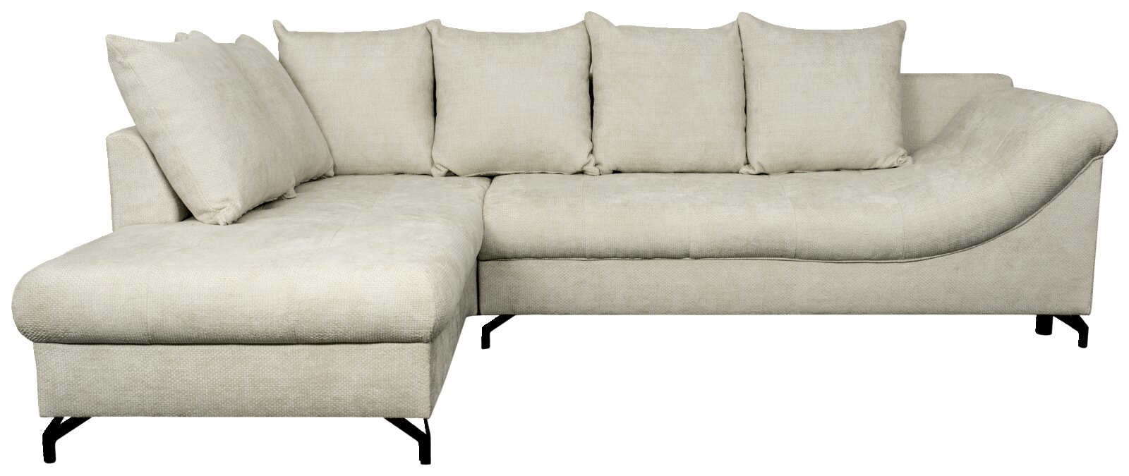 Beige Ecksofa mit Ottomane links, Vorderansicht