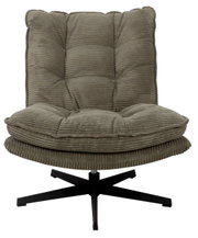 Vooraanzicht van een comfortabele relaxfauteuil JOSHUA met geribbelde stoffen bekleding en een stevige zwarte draaivoet.