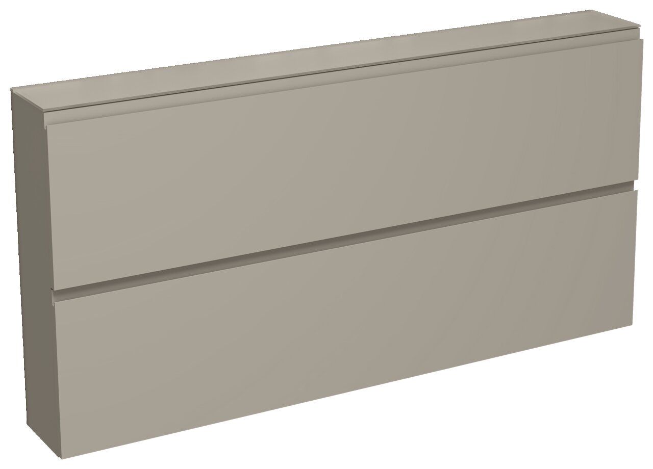 Moderano XL-Hängeschuhschrank LECCO XL-Hängeschuhschrank 2K-T33 in seitlicher Perspektive, zweifach unterteilt, in neutralem Farbton.