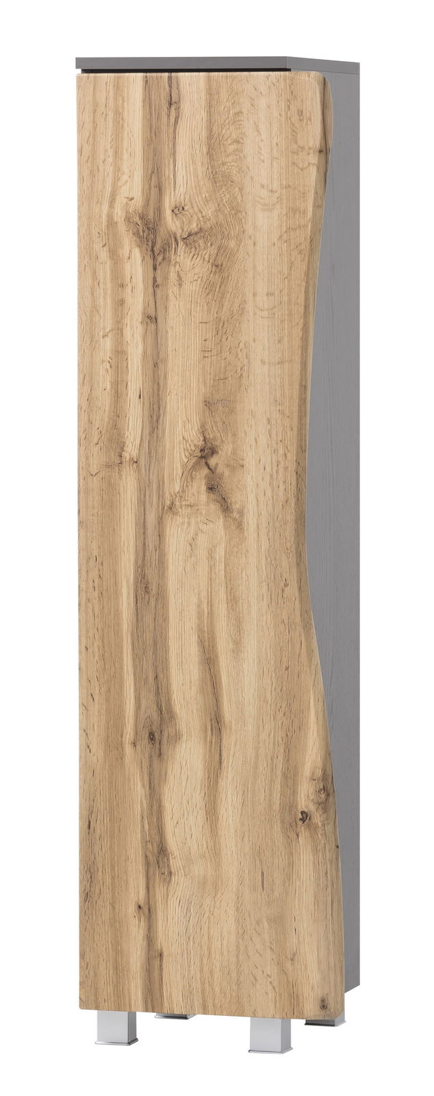 Moderner Midischrank mit Holzoptik, frontal betrachtet.