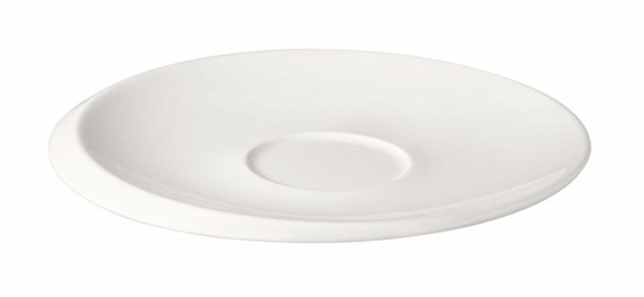 Weiße Kaffeeuntertasse NewMoon in seitlicher Perspektive