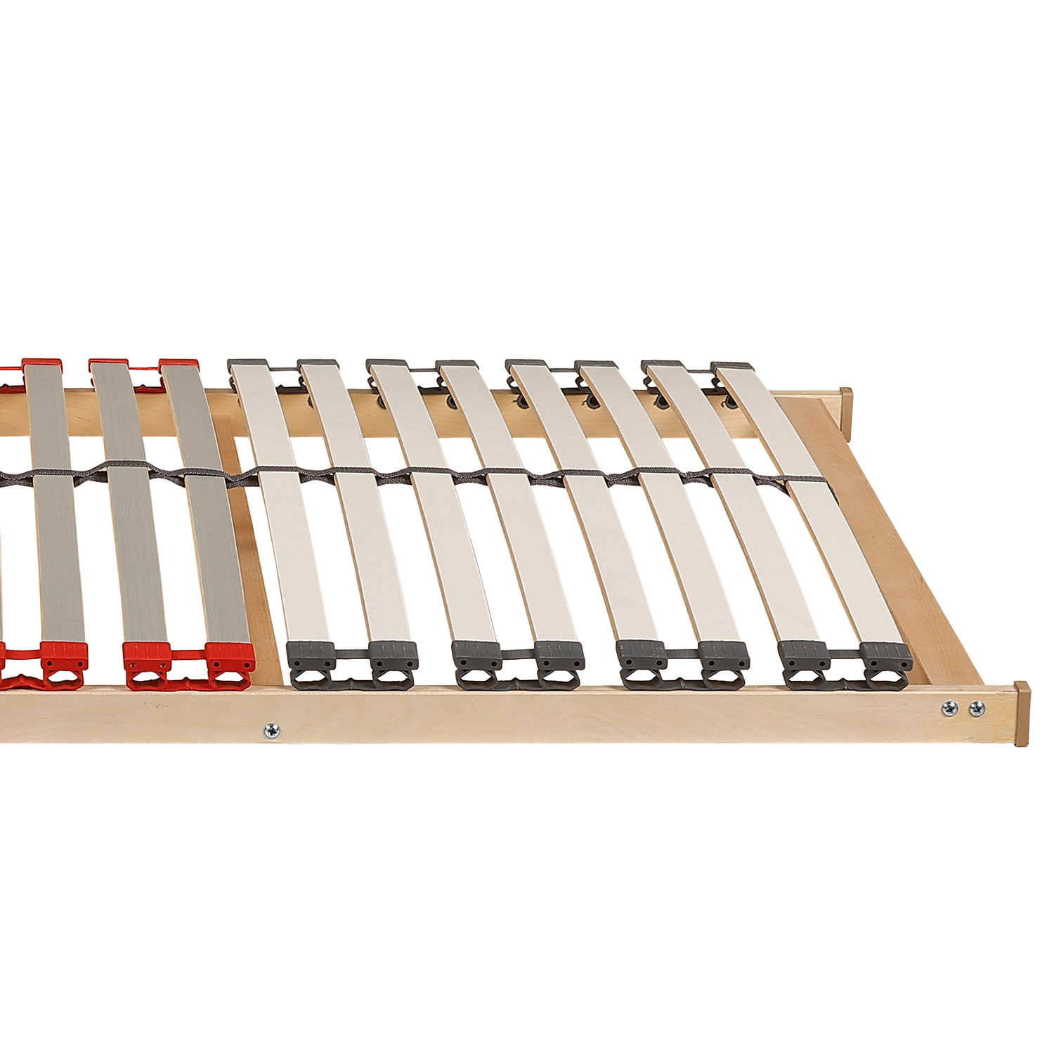 Lattenrost aus Holz mit verstellbaren Leisten, seitliche Perspektive