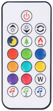 Fernbedienung für LED-Tischleuchte Mare mit verschiedenen Farb- und Helligkeitseinstellungen, von oben betrachtet.