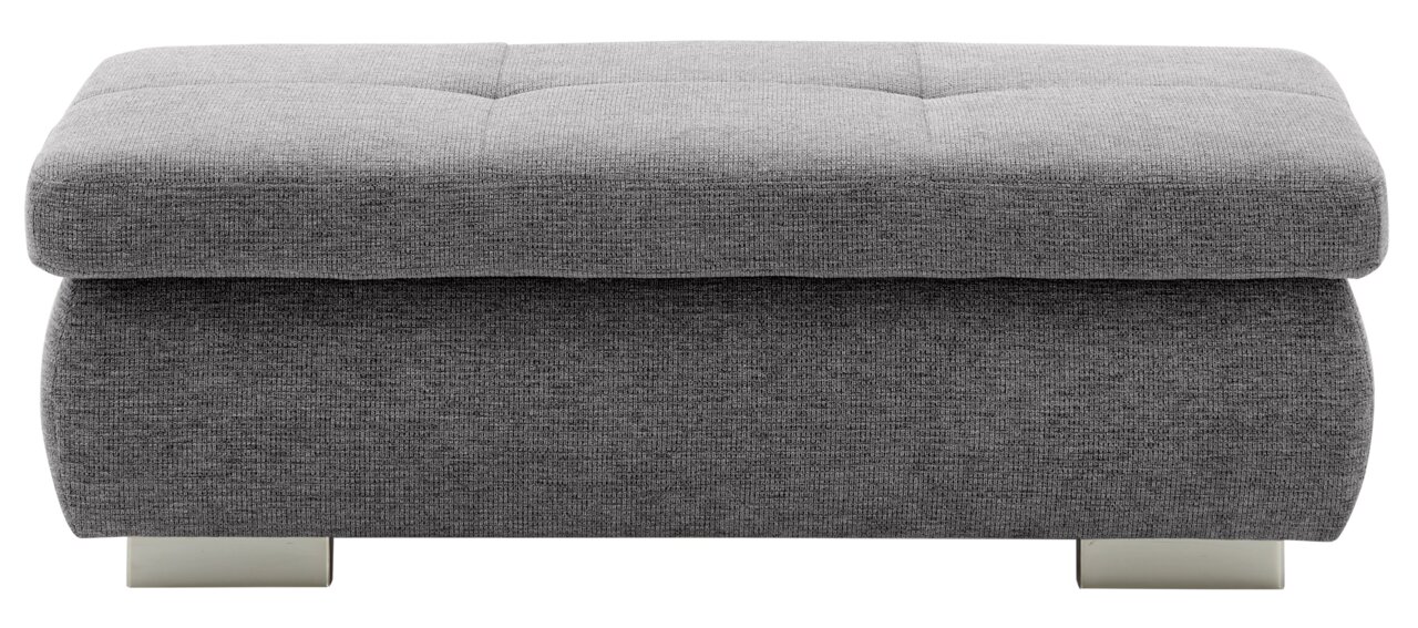 Grauer XXL-Hocker aus Stoff mit quadratischer Steppung, Vorderansicht