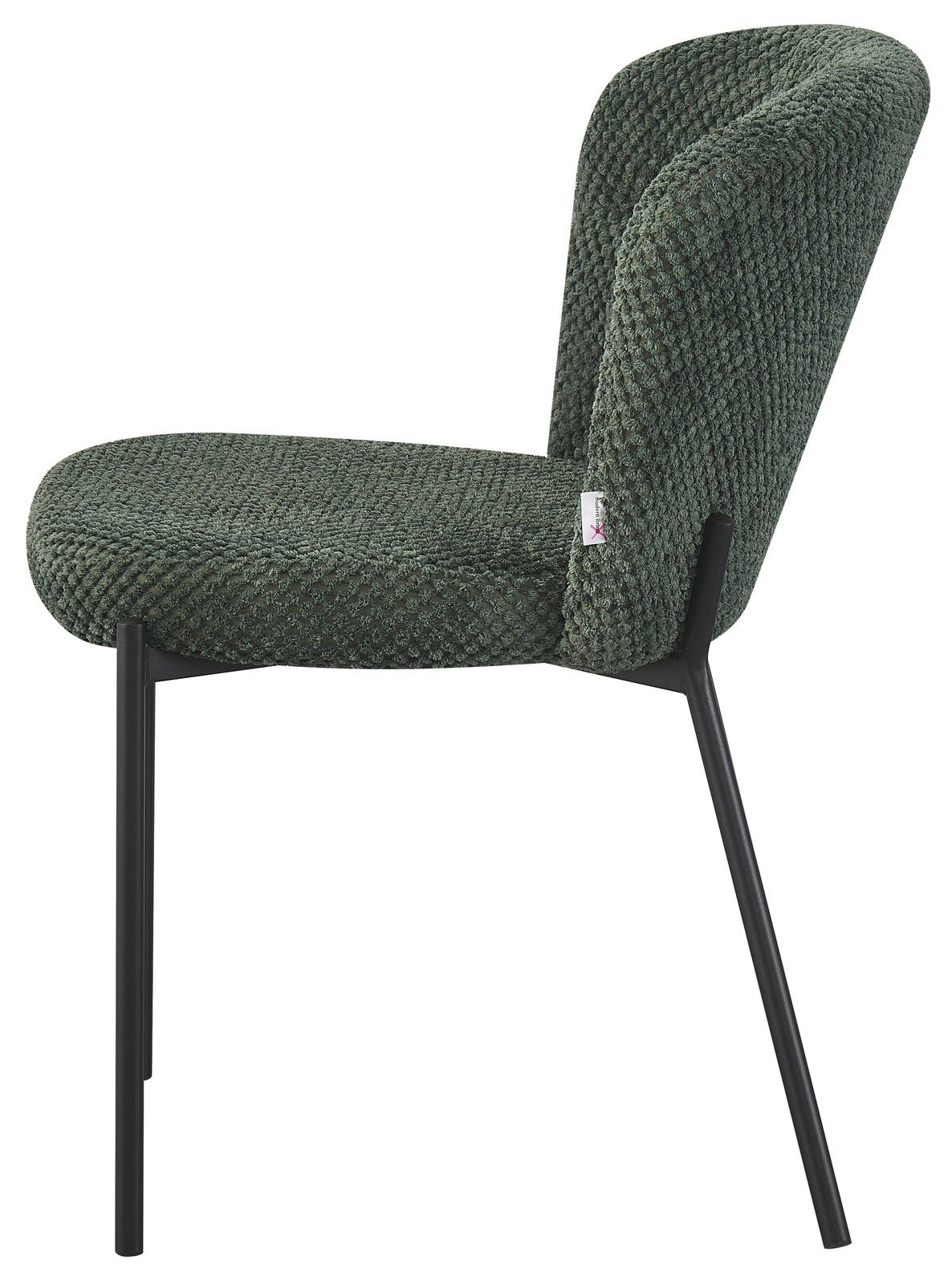 Z2 Stuhl MALTA Moderner Stuhl mit grünem, strukturiertem Stoffbezug und schwarzem Metallgestell, Seitenansicht