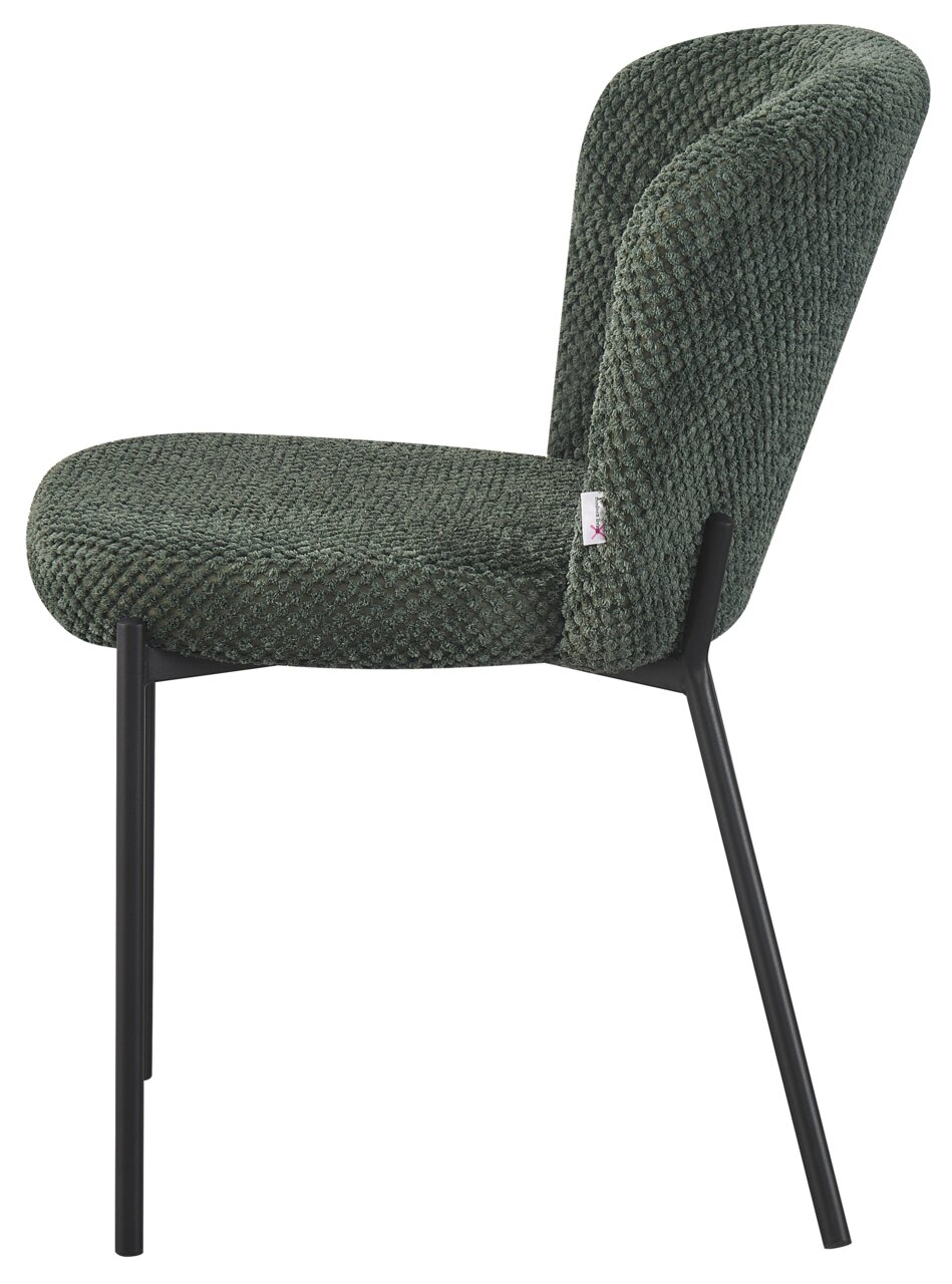 Z2 Stoel MALTA Moderne stoel met groene, gestructureerde stoffen bekleding en een zwart metalen frame, zijaanzicht