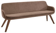 Polsterbank 180cm in braunem Stoffbezug mit Holzbeinen, seitliche Perspektive