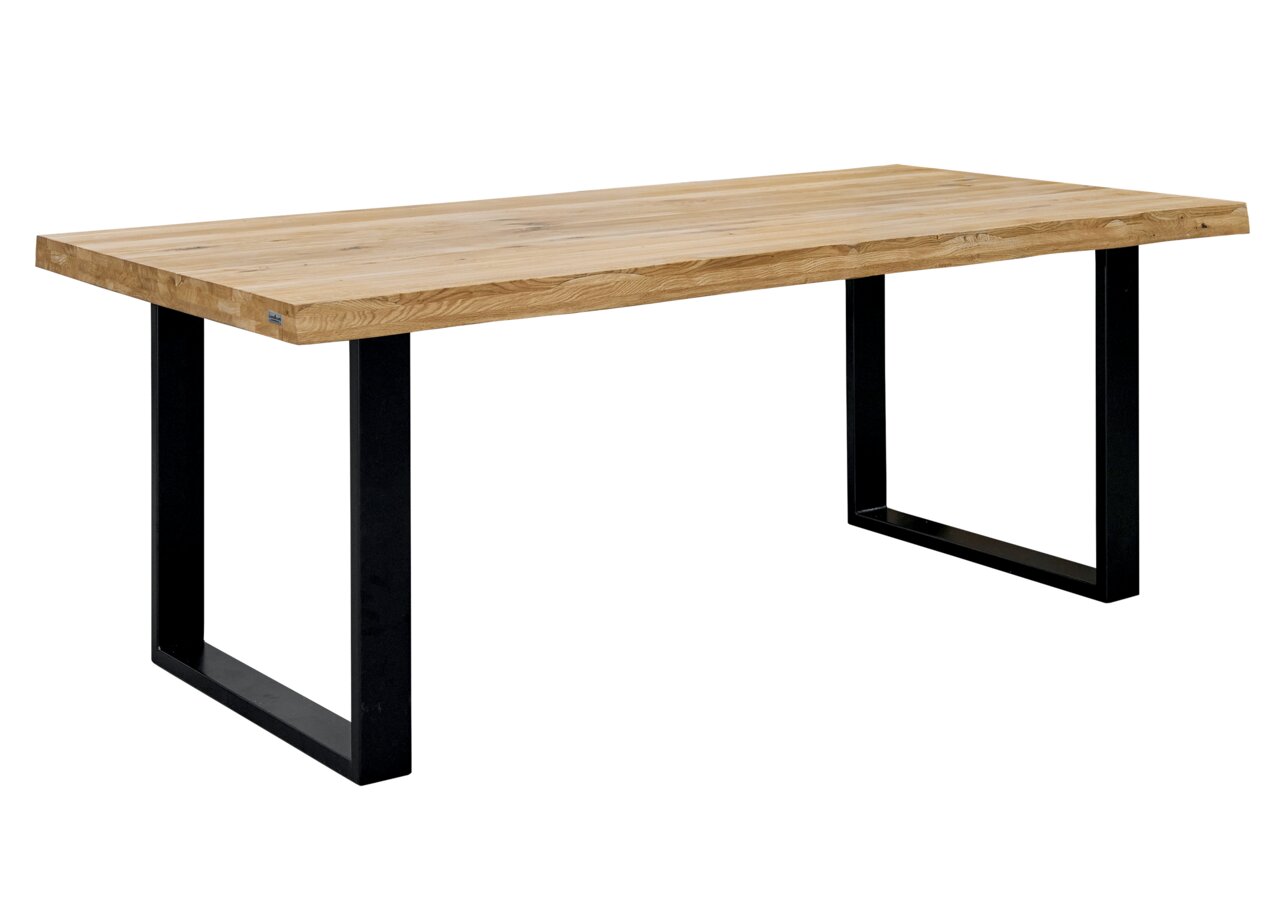 Landscape Eettafel 200x100 COUNTRY II Moderne houten eettafel met zwart metalen onderstel, zijaanzicht