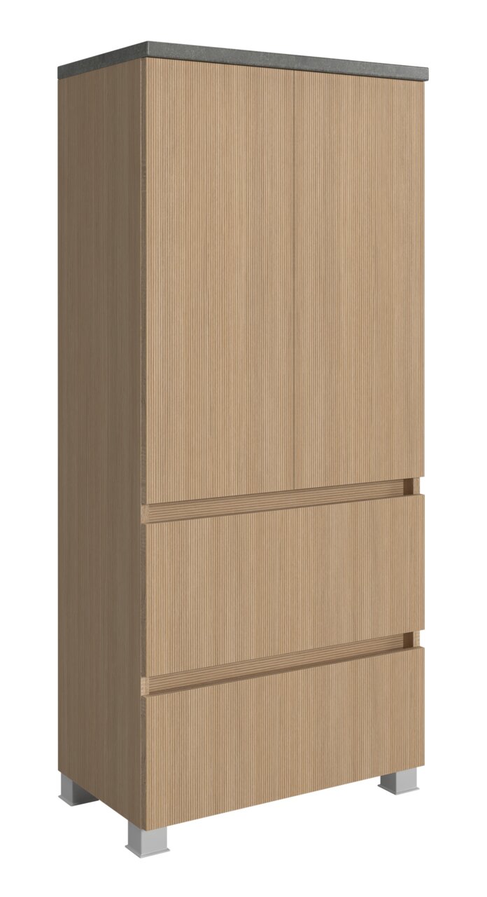 XORA Midischrank TOULON Midischrank 60 cm in Holzoptik mit zwei Türen und zwei Schubladen, seitliche Perspektive