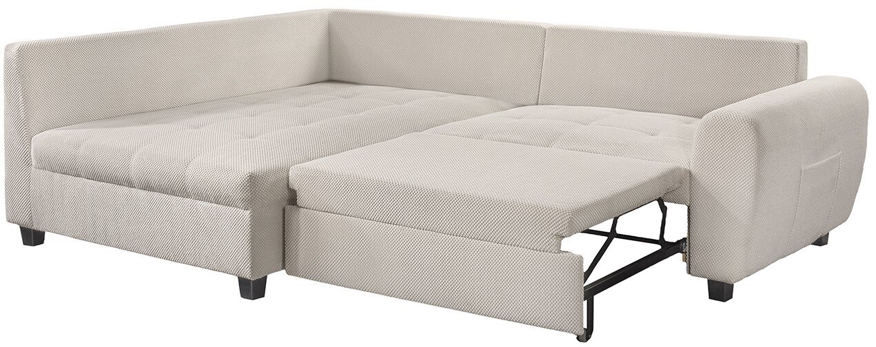 Beige Ecksofa mit ausziehbarem Bett, Perspektive von vorne rechts