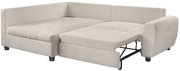 Beige Ecksofa mit ausziehbarem Bett, Perspektive von vorne rechts