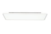 Rechthoekige LED-plafondlamp in wit met een plat frame, productfoto van onderaf (onderkant) tegen een witte achtergrond