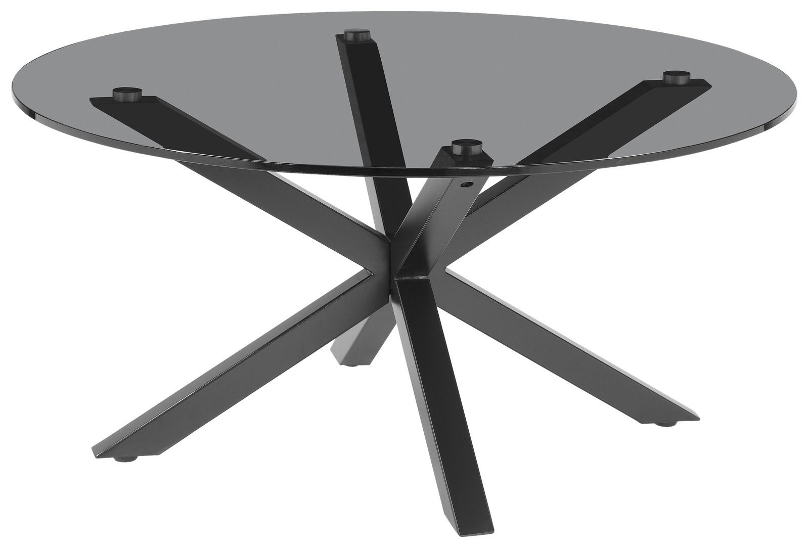 XORA Couchtisch NICO Runder Couchtisch mit Glasplatte und schwarzem Metallgestell, seitliche Perspektive