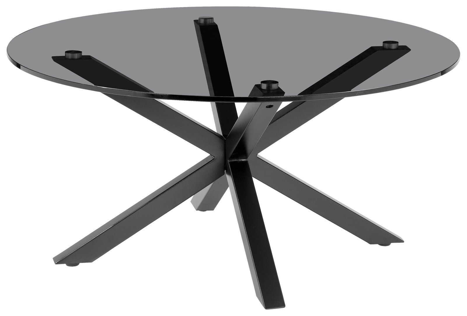 XORA Couchtisch NICO Runder Couchtisch mit Glasplatte und schwarzem Metallgestell, seitliche Perspektive