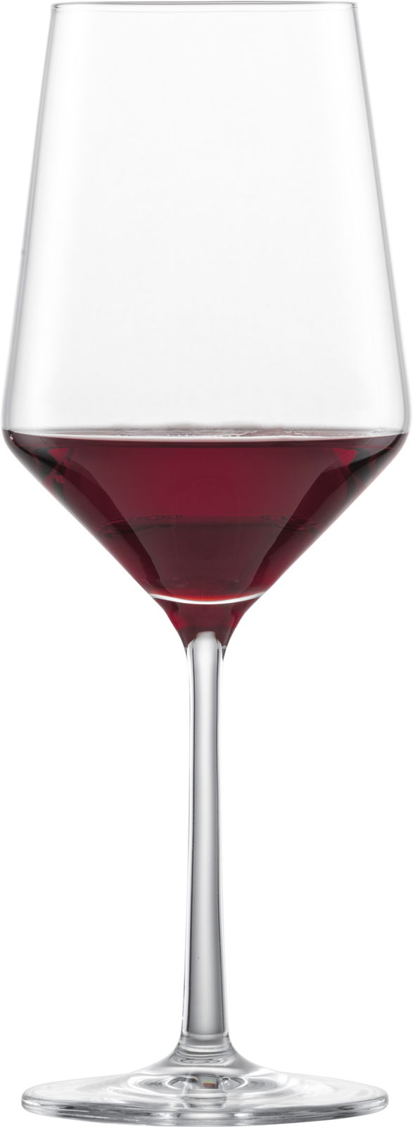 SCHOTT ZWIESEL Rotweinglas PURE Ein elegantes Cabernet Rotweinglas aus der Pure-Serie, gefüllt mit Rotwein, in Frontalansicht.