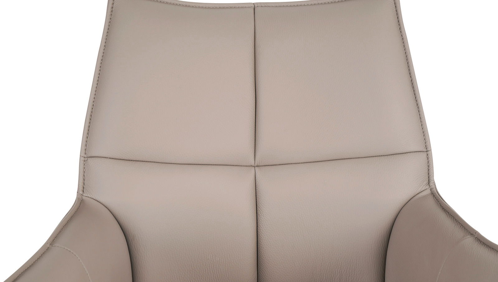 Nahaufnahme der Rückenlehne eines beigen Armlehnstuhls aus Leder, Frontalansicht