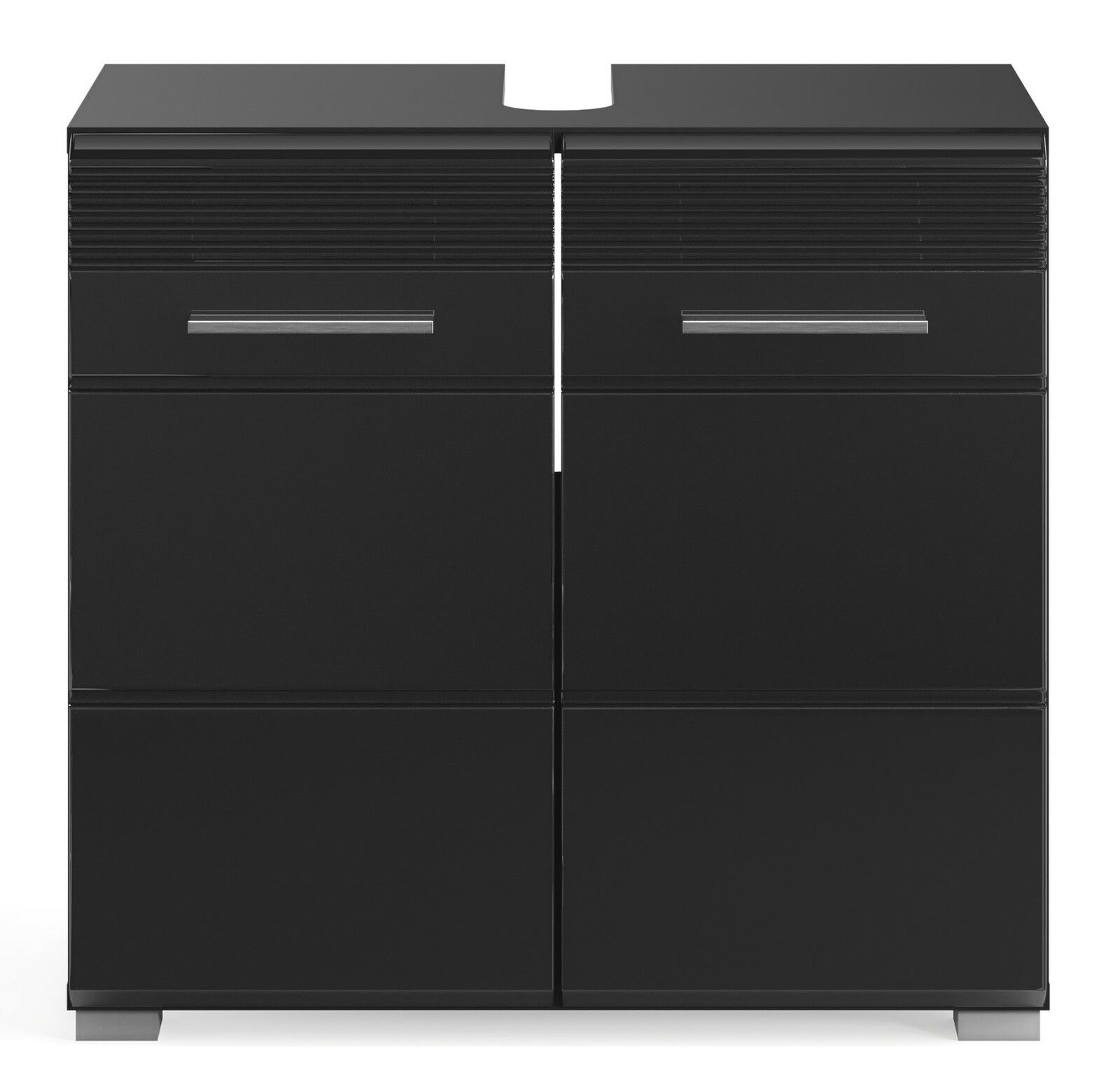 Schwarze Badkombination mit zwei Türen und modernen Griffen, Frontansicht