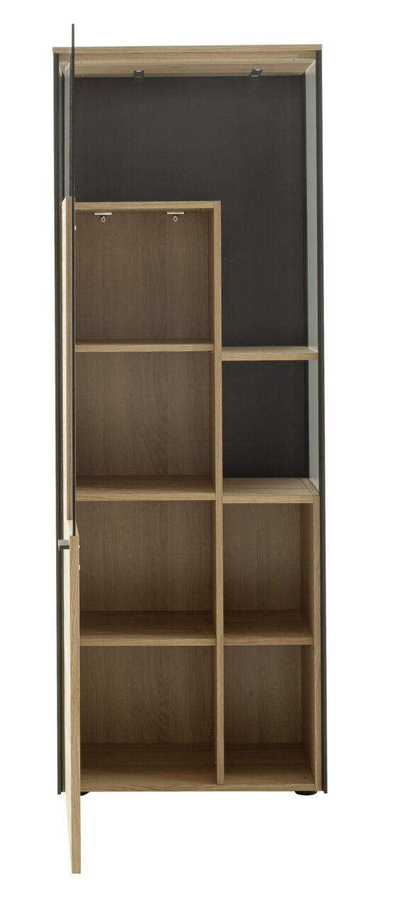 Open houten dressoir met meerdere vakken, vooraanzicht