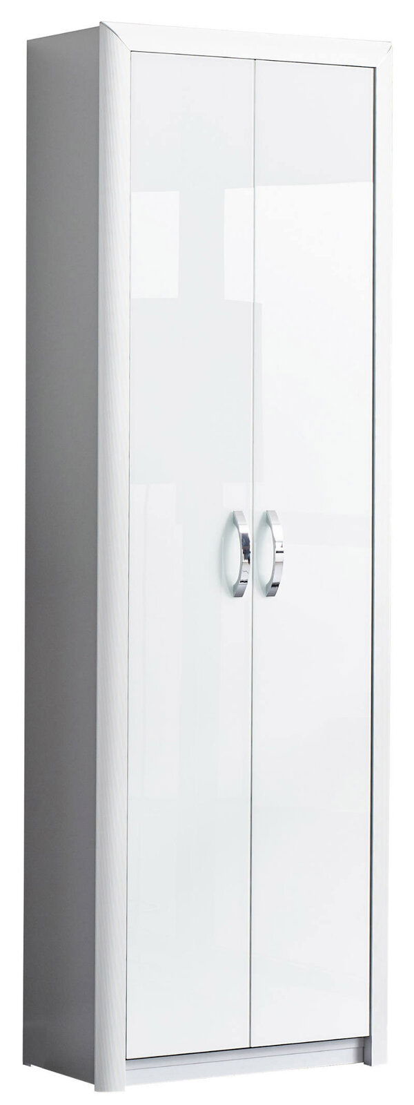 Dieter Knoll Garderobenschrank CASTEL Weißer Garderobenschrank mit zwei Türen und silbernen Griffen, seitliche Perspektive