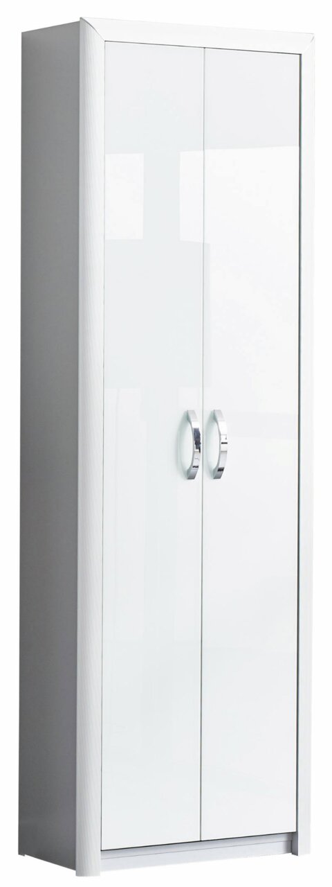 Dieter Knoll Garderobenschrank CASTEL Weißer Garderobenschrank mit zwei Türen und silbernen Griffen, seitliche Perspektive
