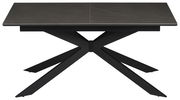 Moderner Esstisch mit schwarzer Tischplatte und X-förmigem Metallgestell, Frontalansicht