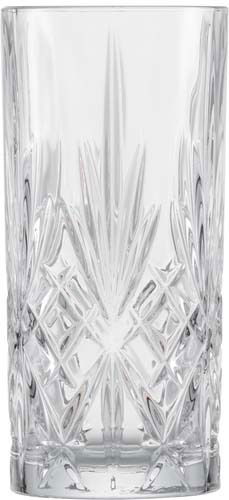 Hohes, elegantes Trinkglas mit Kristallschliff, Frontalansicht