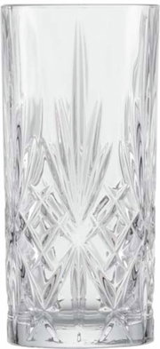 Hohes, elegantes Trinkglas mit Kristallschliff, Frontalansicht