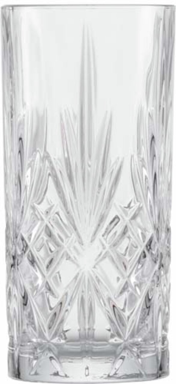 Hohes, elegantes Trinkglas mit Kristallschliff, Frontalansicht