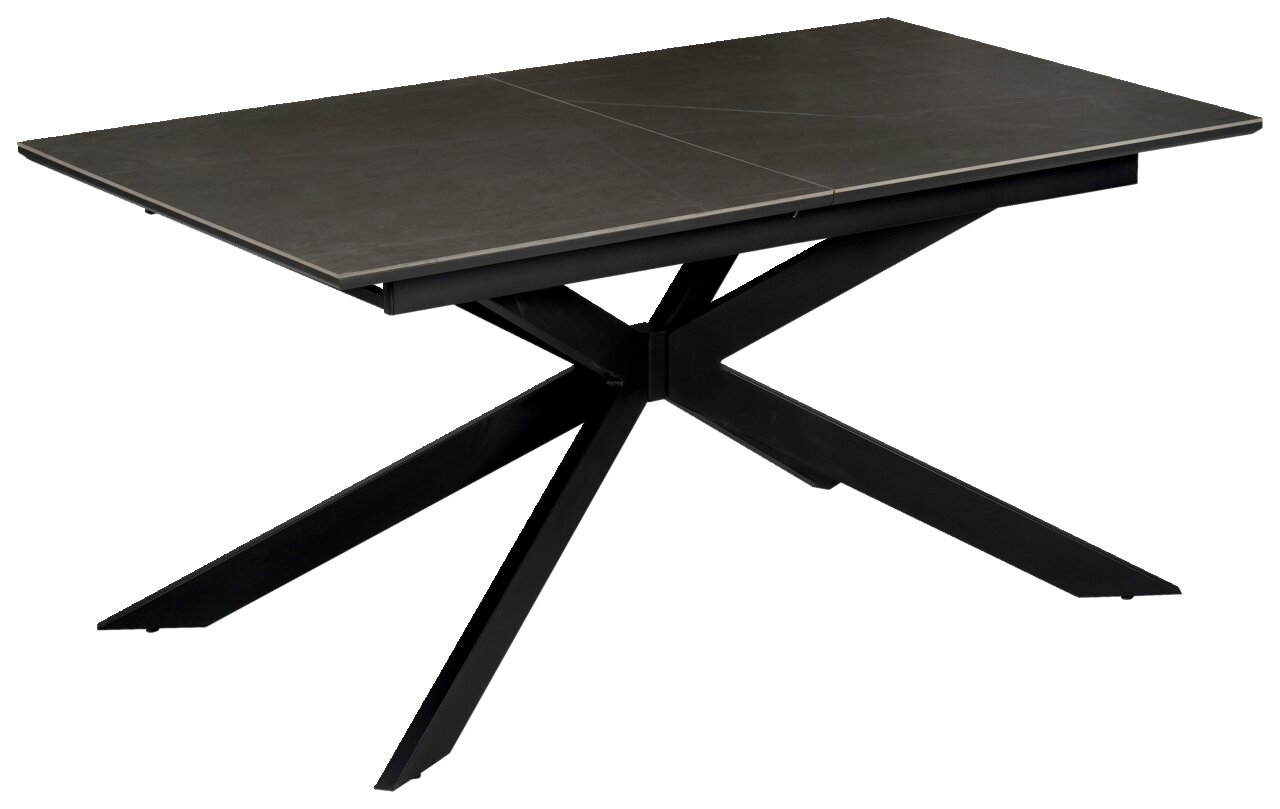 Z2 Funktions-Esstisch LINUS Moderner Esstisch mit schwarzer Tischplatte und X-förmigem Gestell, seitliche Perspektive