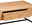 Nahaufnahme eines Couchtisches aus Holz mit einer geöffneten Schublade und einem schwarzen Metallgestell, seitliche Perspektive.