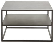 Moderner Beistelltisch aus Metall mit zwei Ebenen, frontal betrachtet.