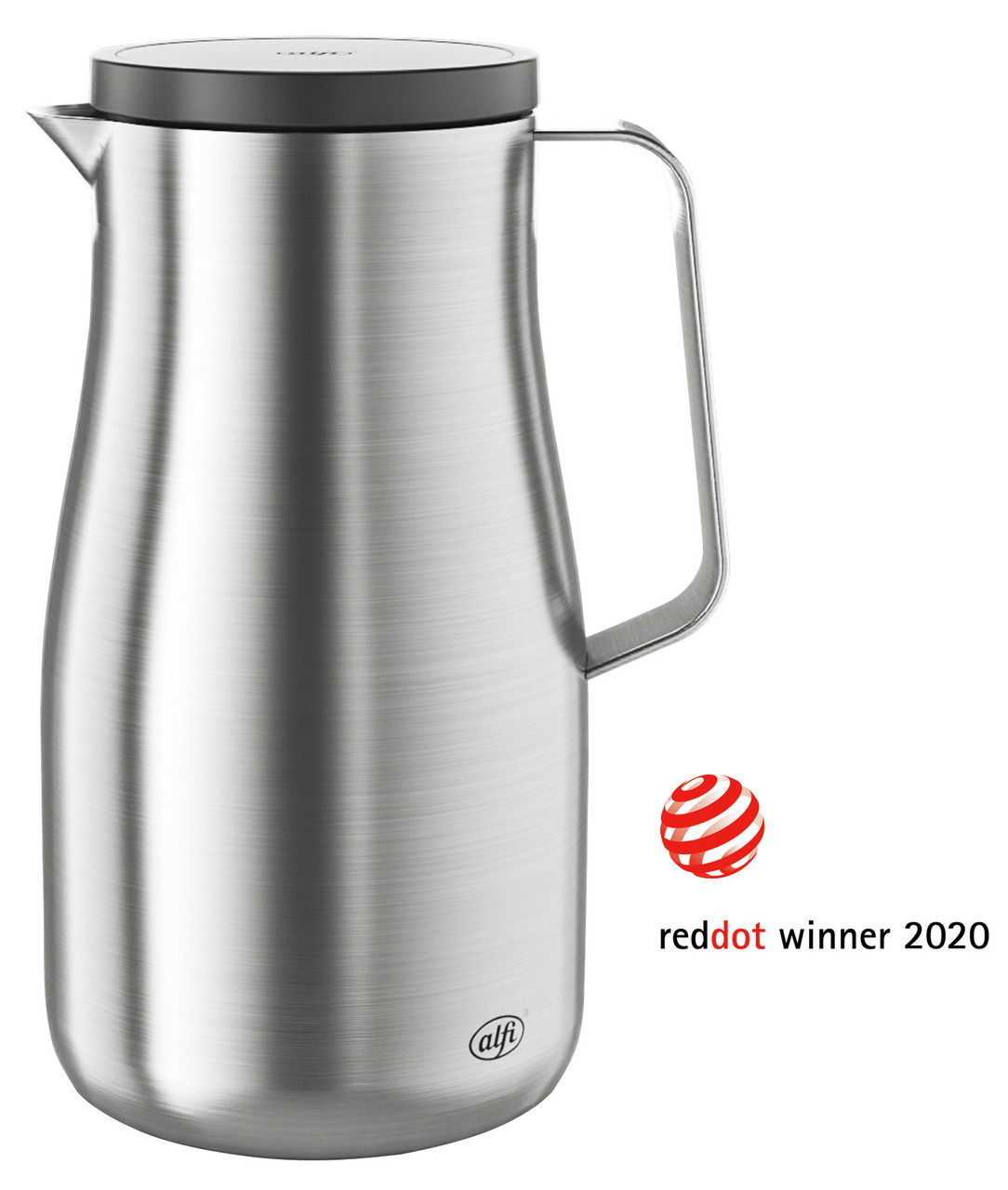 Isolierkanne Studio aus Edelstahl, seitliche Perspektive, Gewinner des Red Dot Awards 2020