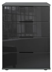 Moderne Nachtkommode mit vier Schubladen in Hochglanzoptik, Frontalansicht