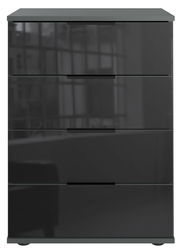 Moderne Nachtkommode mit vier Schubladen in Hochglanzoptik, Frontalansicht