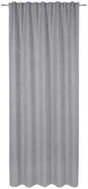 Grauer Fertigvorhang in Frontalansicht, glatt und elegant fallend.