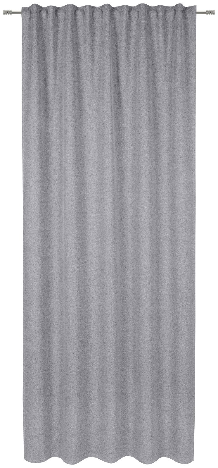 Grauer Fertigvorhang in Frontalansicht, glatt und elegant fallend.