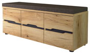 XL-Garderobenbank aus Holz mit gepolsterter Sitzfläche, seitliche Perspektive