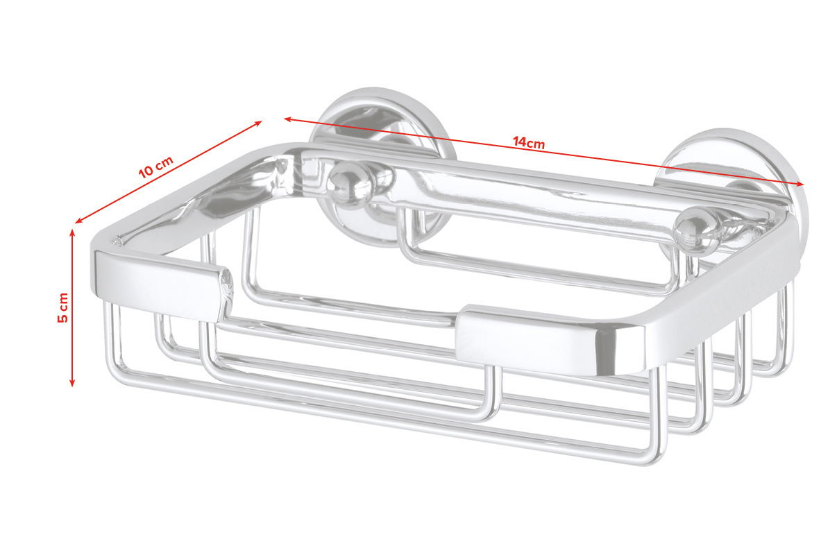Seifenkorb aus Aluminium in rechteckiger Form, Maße 14 cm x 10 cm x 5 cm, seitliche Perspektive