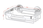 Seifenkorb aus Aluminium in rechteckiger Form, Maße 14 cm x 10 cm x 5 cm, seitliche Perspektive