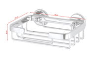 Seifenkorb aus Aluminium in rechteckiger Form, Maße 14 cm x 10 cm x 5 cm, seitliche Perspektive