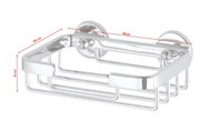 Seifenkorb aus Aluminium in rechteckiger Form, Maße 14 cm x 10 cm x 5 cm, seitliche Perspektive