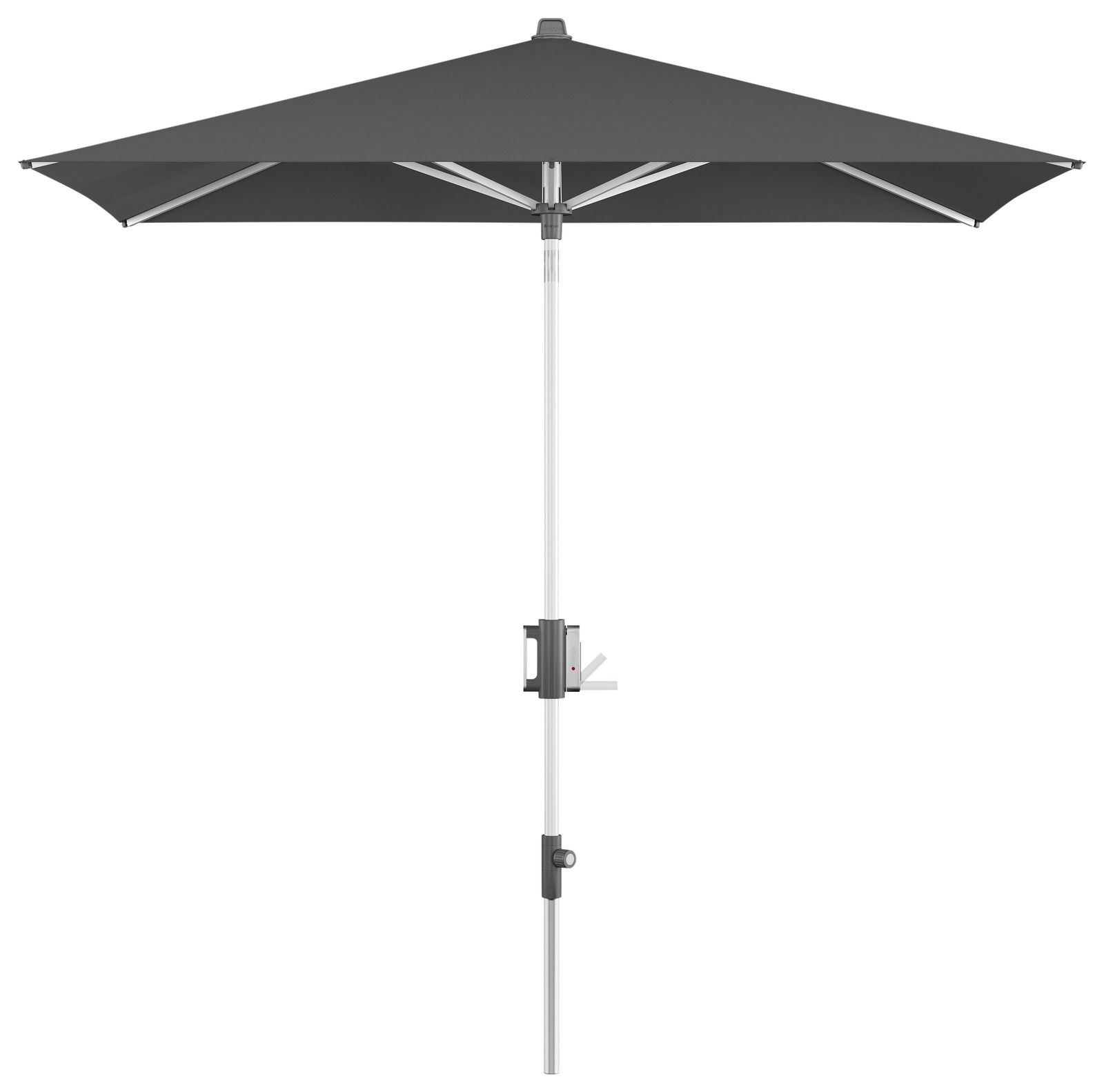 Knirps Kurbelschirm 6-tlg Moderner Kurbelschirm in Dunkelgrau, seitliche Ansicht, mit Kurbelmechanismus und stabiler Metallstange.