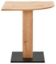 Houten tafel met rechthoekig tafelblad en een centrale poot, zijaanzicht