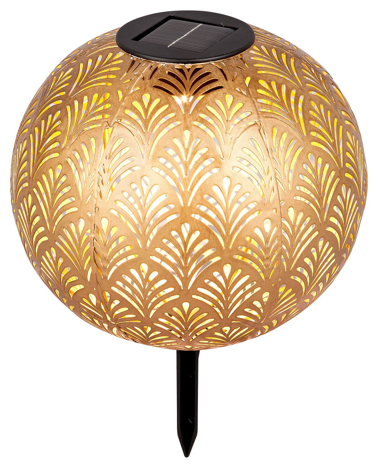 Ambia Garden Solarleuchte MARAKESH Goldene Solarleuchte mit dekorativem Muster, seitliche Perspektive