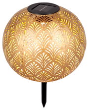 Goldene Solarleuchte mit dekorativem Muster, seitliche Perspektive